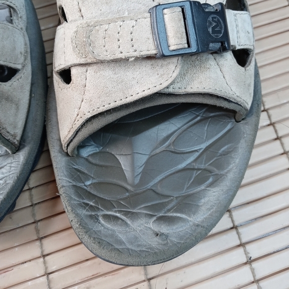 Merrell men's sz 12 brown leather Vlcrow hook & loop close hiking sandals. 39pm - Picture 10 of 11